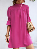 themeisles Solid Color Loose Half Sleeves High-Neck Mini Dresses