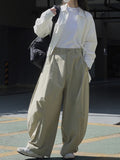 themeisles Split-Joint Solid Color Wide Leg Loose Trousers Casual Pants Bottoms