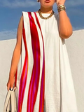 themeisles Sleeveless Wide Leg Contrast Color Printed Striped Jumpsuits