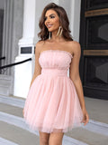 Elegant Off-The-Shoulder Solid Puffy Bandeau Bridesmaid Dress - Micro Elastic Polyamide Fabric, Heart Collar, No Printing, Knit Fabric - Perfect for Wedding, Evening, Occasion, Engagement, Ceremony, Birthday