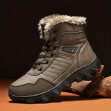 Men's Casual Snow Boots, Anti-skid Windproof High-top Lace-up Boots With Fuzzy Lining For Outdoor Walking Running Hiking, Autumn And Winter