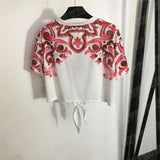 Letters Printed T Shirts Pleated Dress Womens Clothing Sets Vintage Print Short Sleeve Tees Tops Women High Waist Skirts Two Piece