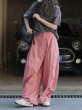 themeisles Split-Joint Solid Color Wide Leg Loose Trousers Casual Pants Bottoms