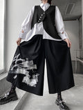 themeisles Original Loose Lace-Up Hollow Sleeve Blouse+Black Vest+Wide Leg Pants Culotte Three Pieces Set