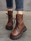 themeisles Vintage Cow Leather Mid Heels Height Boots