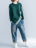 themeisles Striped Loose Long Sleeves Round-neck Hoodies&Sweatshirt