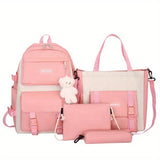4PCS Kawaii-Inspired Backpack Set for Girls - Spacious & Versatile Laptop Daypack with Cute Preppy Style - Ideal for School & Travel