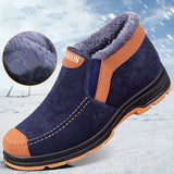 Men's Warm and Comfortable Snow Boots - Anti-slip Ankle Hiking Outdoor Boot with Plush Lining - Casual Solid Color All-Season Slip-On Round Toe Boot with Fabric Upper and PU Sole