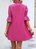 themeisles Solid Color Loose Half Sleeves High-Neck Mini Dresses
