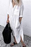 themeisles Fashion Street Solid Turndown Collar Shirt Dress Dresses