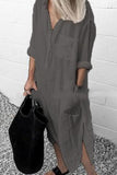 themeisles Fashion Street Solid Turndown Collar Shirt Dress Dresses