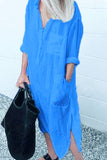 themeisles Fashion Street Solid Turndown Collar Shirt Dress Dresses