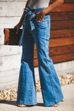 themeisles Street Plain With Belt Boot Cut Solid Color Bottoms