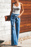 themeisles Street Plain With Belt Boot Cut Solid Color Bottoms