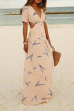 themeisles Casual Vacation Print Hollowed Out Patchwork V Neck A Line Dresses