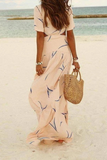 themeisles Casual Vacation Print Hollowed Out Patchwork V Neck A Line Dresses