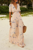 themeisles Casual Vacation Print Hollowed Out Patchwork V Neck A Line Dresses