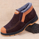 Men's Warm and Comfortable Snow Boots - Anti-slip Ankle Hiking Outdoor Boot with Plush Lining - Casual Solid Color All-Season Slip-On Round Toe Boot with Fabric Upper and PU Sole