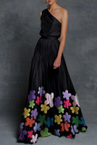 themeisles Fashion Elegant Patchwork Contrast Oblique Collar Waist Skirt Dresses(6 Colors)