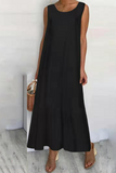 themeisles Casual Solid Patchwork Flounce O Neck A Line Dresses