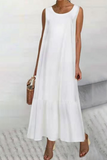 themeisles Casual Solid Patchwork Flounce O Neck A Line Dresses