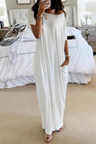 themeisles Casual Solid Pocket Slit O Neck Dresses