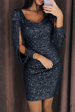 themeisles Fashion Elegant Patchwork Tassel Sequins V Neck Wrapped Skirt Dresses