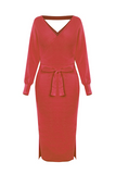 themeisles Casual Elegant Solid Backless Slit Strap Design V Neck Pencil Skirt Dresses(5 Colors)