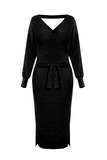 themeisles Casual Elegant Solid Backless Slit Strap Design V Neck Pencil Skirt Dresses(5 Colors)