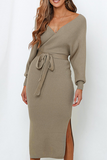 themeisles Casual Elegant Solid Backless Slit Strap Design V Neck Pencil Skirt Dresses(5 Colors)