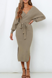 themeisles Casual Elegant Solid Backless Slit Strap Design V Neck Pencil Skirt Dresses(5 Colors)