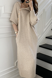 themeisles Casual Elegant Solid Buckle With Belt Turtleneck Dresses