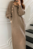themeisles Casual Elegant Solid Buckle With Belt Turtleneck Dresses