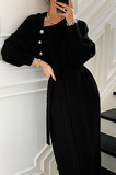 themeisles Casual Elegant Solid Buckle With Belt Turtleneck Dresses