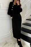 themeisles Casual Elegant Solid Buckle With Belt Turtleneck Dresses