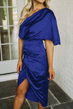 themeisles Elegant Solid Patchwork Fold Oblique Collar Evening Dress Dresses(5 Colors)