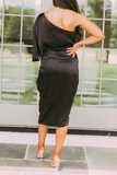 themeisles Elegant Solid Patchwork Fold Oblique Collar Evening Dress Dresses(5 Colors)