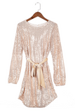 themeisles Elegant Solid With Belt Sequins O Neck A Line Dresses