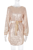 themeisles Elegant Solid With Belt Sequins O Neck A Line Dresses