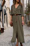 themeisles Casual Solid Patchwork Turndown Collar Shirt Dress Dresses(6 Colors)