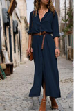 themeisles Casual Solid Patchwork Turndown Collar Shirt Dress Dresses(6 Colors)