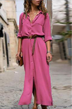 themeisles Casual Solid Patchwork Turndown Collar Shirt Dress Dresses(6 Colors)