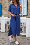 themeisles Casual Solid Patchwork Turndown Collar Shirt Dress Dresses(6 Colors)