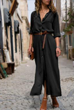 themeisles Casual Solid Patchwork Turndown Collar Shirt Dress Dresses(6 Colors)