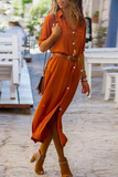themeisles Casual Solid Patchwork Turndown Collar Shirt Dress Dresses(6 Colors)