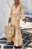 themeisles Casual Print Patchwork V Neck Cake Skirt Dresses(5 Colors)
