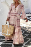 themeisles Casual Print Patchwork V Neck Cake Skirt Dresses(5 Colors)