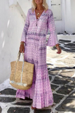 themeisles Casual Print Patchwork V Neck Cake Skirt Dresses(5 Colors)