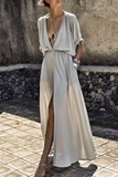 themeisles Casual Solid Patchwork V Neck Irregular Dress Dresses(3 Colors)
