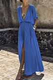 themeisles Casual Solid Patchwork V Neck Irregular Dress Dresses(3 Colors)